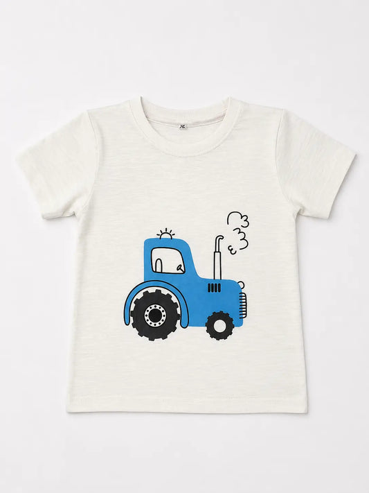 Kids Beige Tractor Graphic Unisex T-Shirt – Premium Casual Cotton Tee
