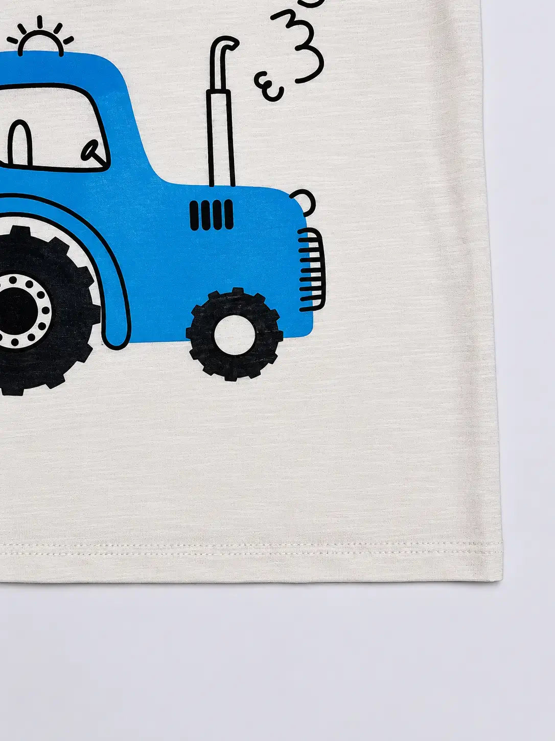 Kids white tractor printed t-shirt side view soft cotton casual wear — MiMo Pakistan