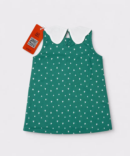 Frosted Love Girls Dress | Cute Green Heart Print Kids Frock
