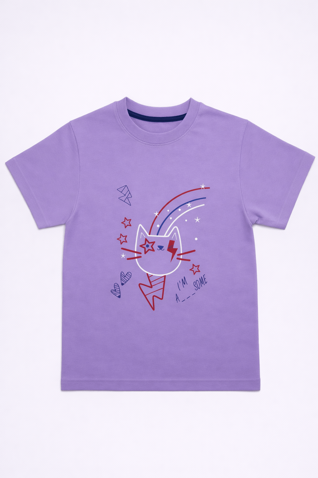 Kids Purple Cat Graphic T-Shirt