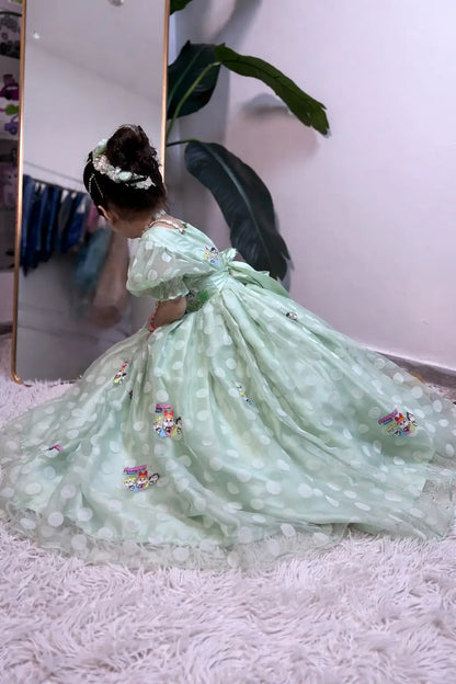 Girls Mint Green Princess Maxi Frok Dress | Kids Party Wear – Best in Pakistan