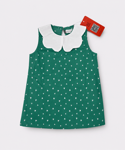 Frosted Love Girls Dress | Cute Green Heart Print Kids Frock