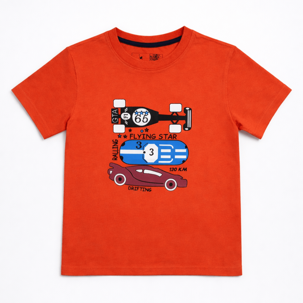 Kids Orange Racing Car Graphic T-Shirt