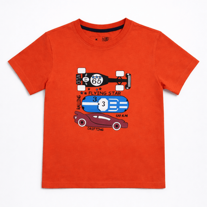 Kids Orange Racing Car Graphic T-Shirt