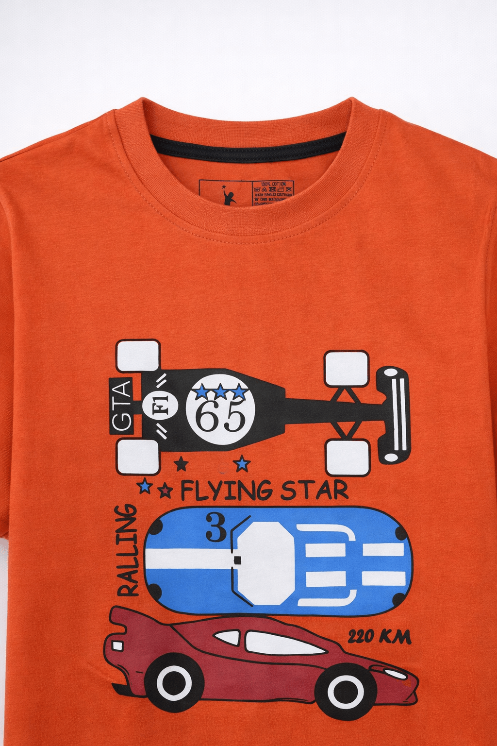 Kids Orange Racing Car Graphic T-Shirt