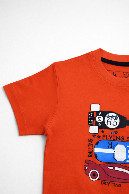 Kids Orange Racing Car Graphic T-Shirt