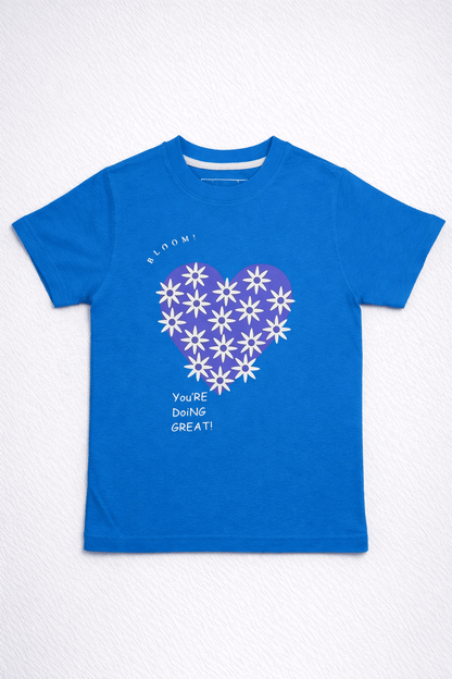 Kids Blue Floral Heart Graphic T-Shirt