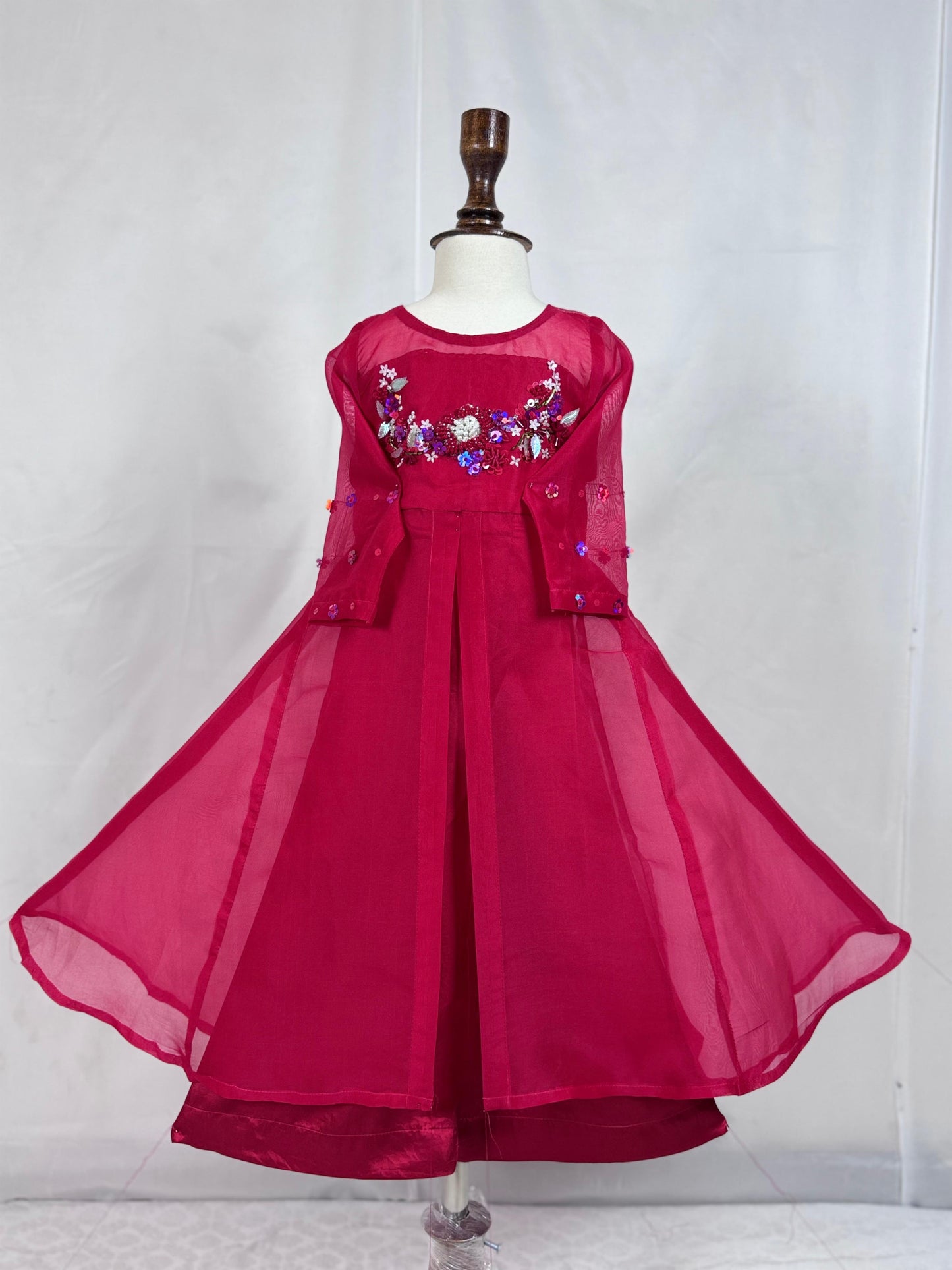 Girls Embroidered Front Open Rasham Organza Maxi Dress with Trouser – Kids Eid Collection | Best in Pakistan