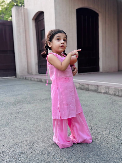Girls Pink Sleeveless Kurti with Trouser – Premium Kids Ethnic Wear
