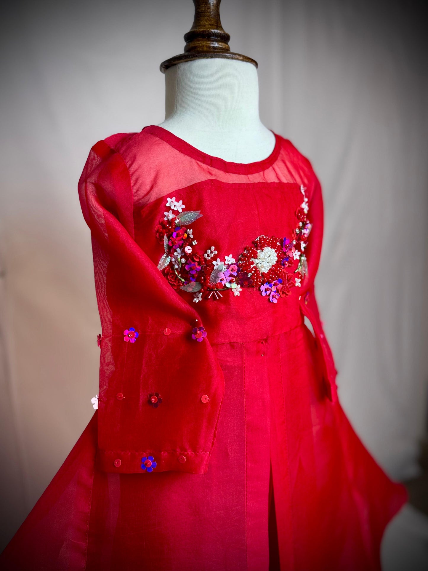 Girls Embroidered Front Open Rasham Organza Maxi Dress with Trouser – Kids Eid Collection | Best in Pakistan