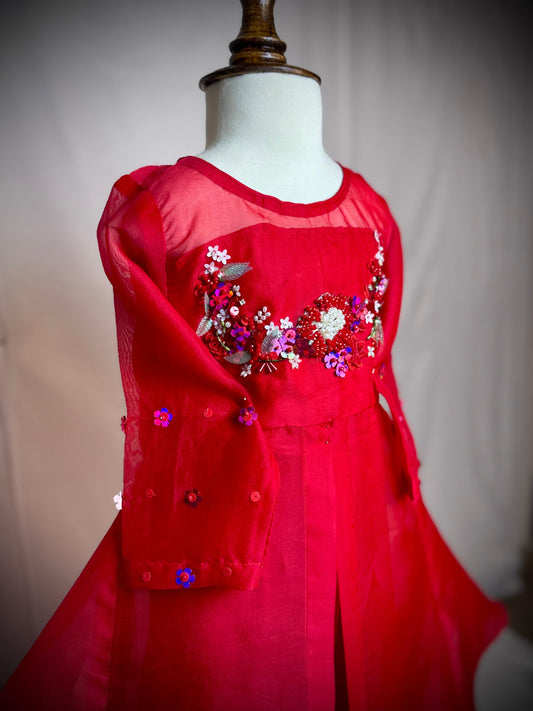 Girls Embroidered Front Open Rasham Organza Maxi Dress with Trouser – Kids Eid Collection | Best in Pakistan