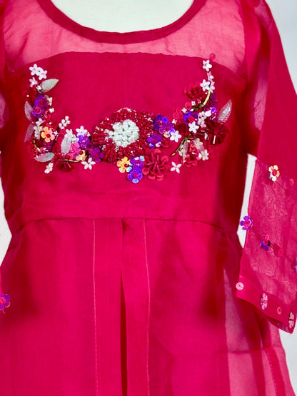 Girls Embroidered Front Open Rasham Organza Maxi Dress with Trouser – Kids Eid Collection | Best in Pakistan