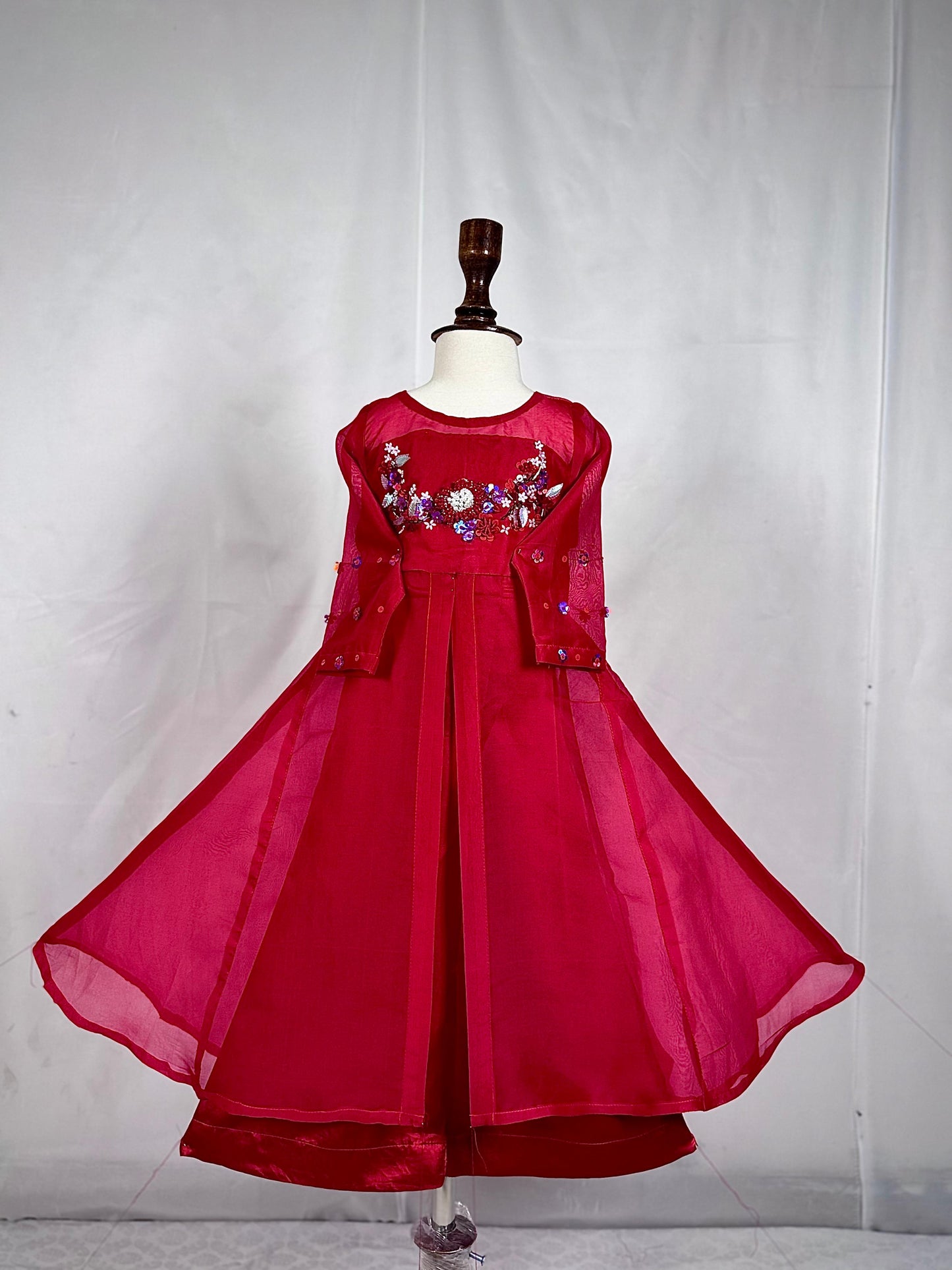Girls Embroidered Front Open Rasham Organza Maxi Dress with Trouser – Kids Eid Collection | Best in Pakistan