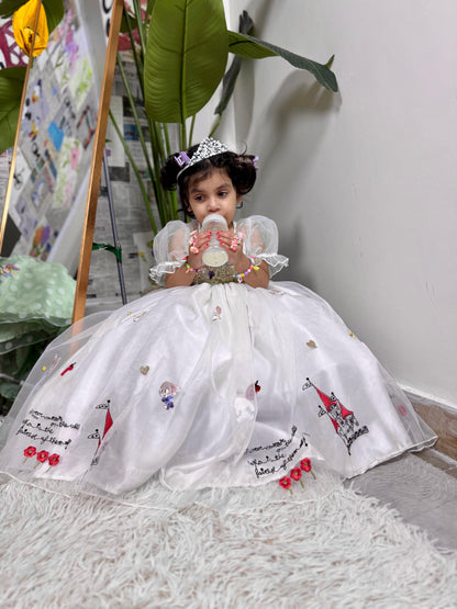 Girls White Princess Maxi Frocks Dress | Kids Party Wear – Best in Pakistan