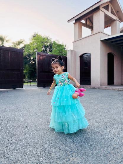 Girls Sky Blue Princess Maxi Froks Dress | Kids Party Wear – Best in Pakistan