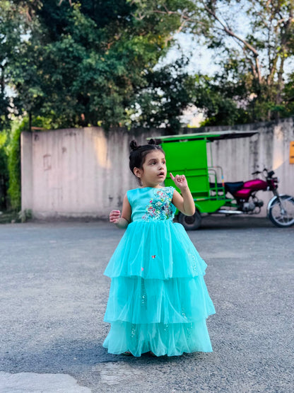 Girls Sky Blue Princess Maxi Froks Dress | Kids Party Wear – Best in Pakistan