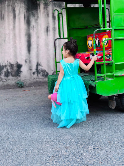 Girls Sky Blue Princess Maxi Froks Dress | Kids Party Wear – Best in Pakistan
