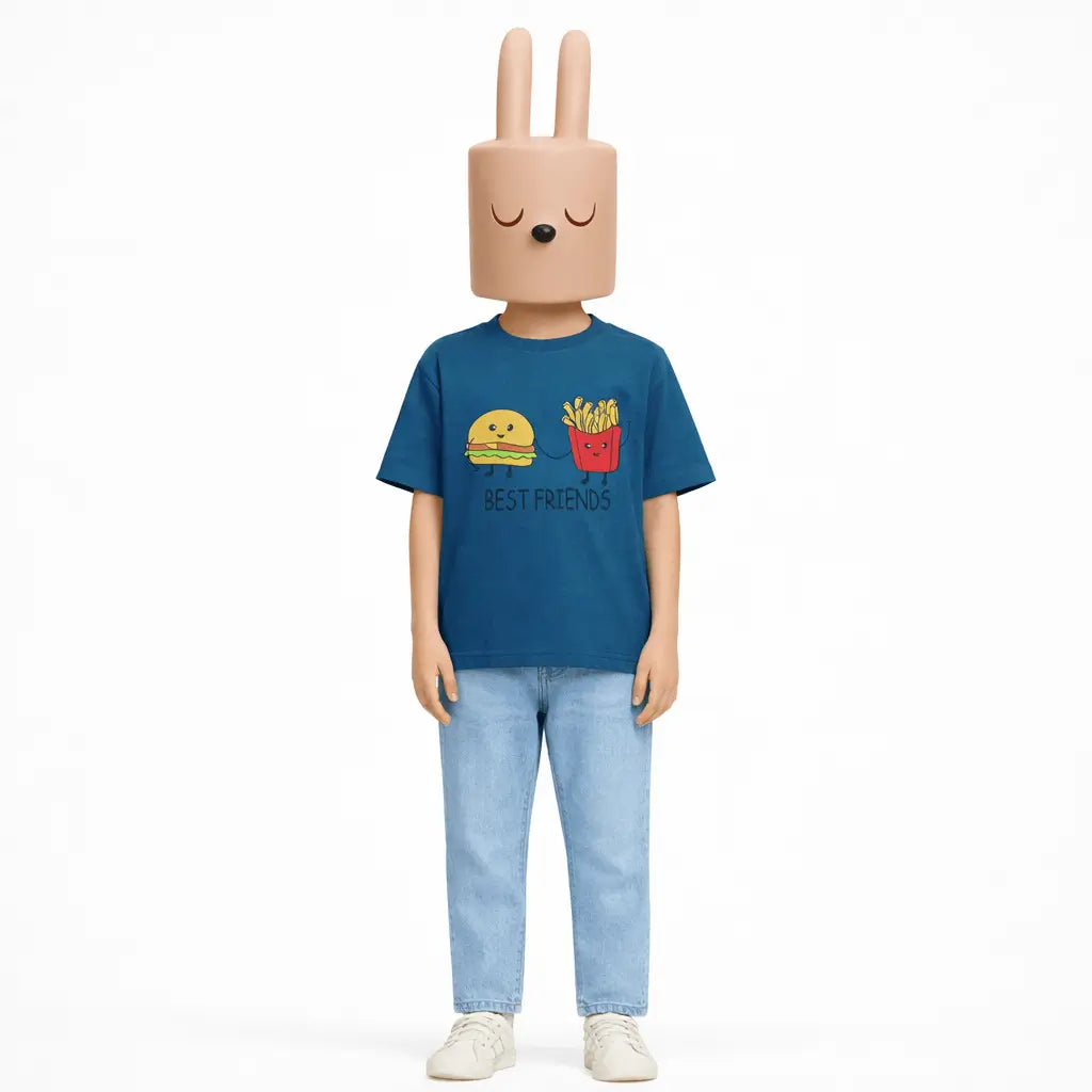 Boys blue Best Friends burger and fries graphic t-shirt kids casual outfit — MiMo Pakistan