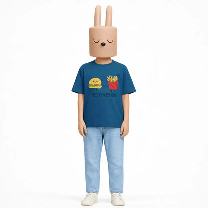Boys blue Best Friends burger and fries graphic t-shirt kids casual outfit — MiMo Pakistan