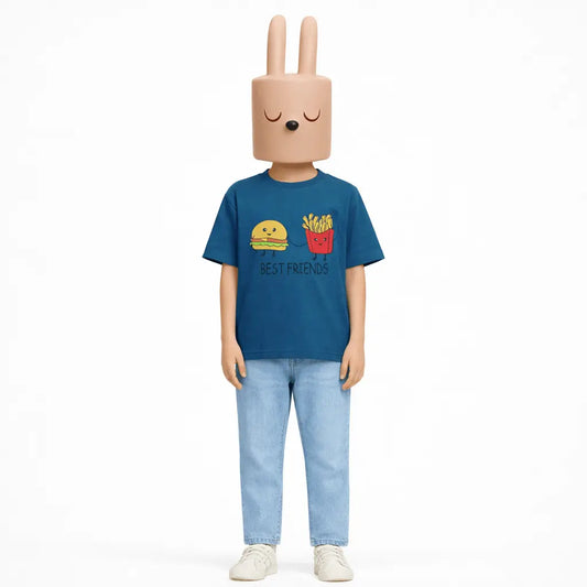 Boys blue Best Friends burger and fries graphic t-shirt kids casual outfit — MiMo Pakistan