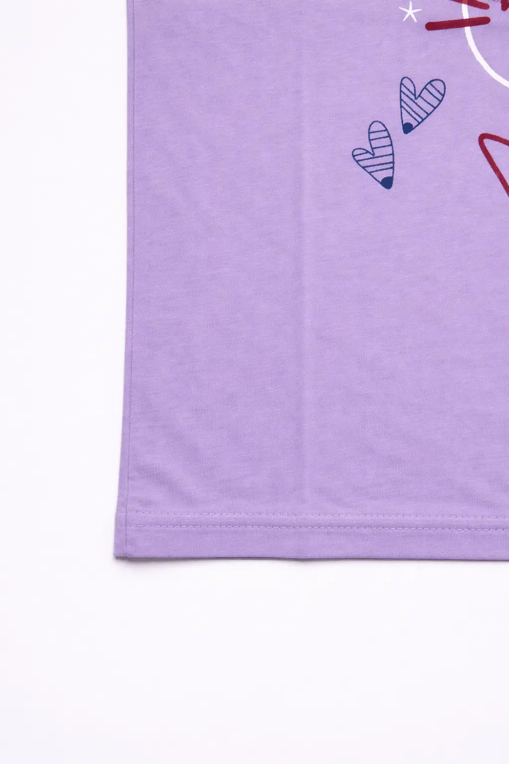 Boys lavender cat graphic t-shirt back view kids casual wear — MiMo Pakistan