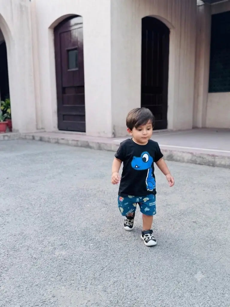 Boys Black Dinosaur Coord Set | Matching T-Shirt Shorts | Kids Summer Wear | Mi&Mo Pakistan