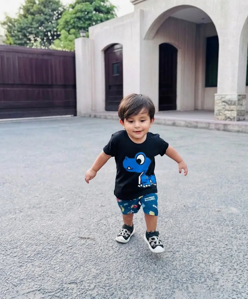 Boys Black Dinosaur Coord Set | Matching T-Shirt Shorts | Kids Summer Wear | Mi&Mo Pakistan