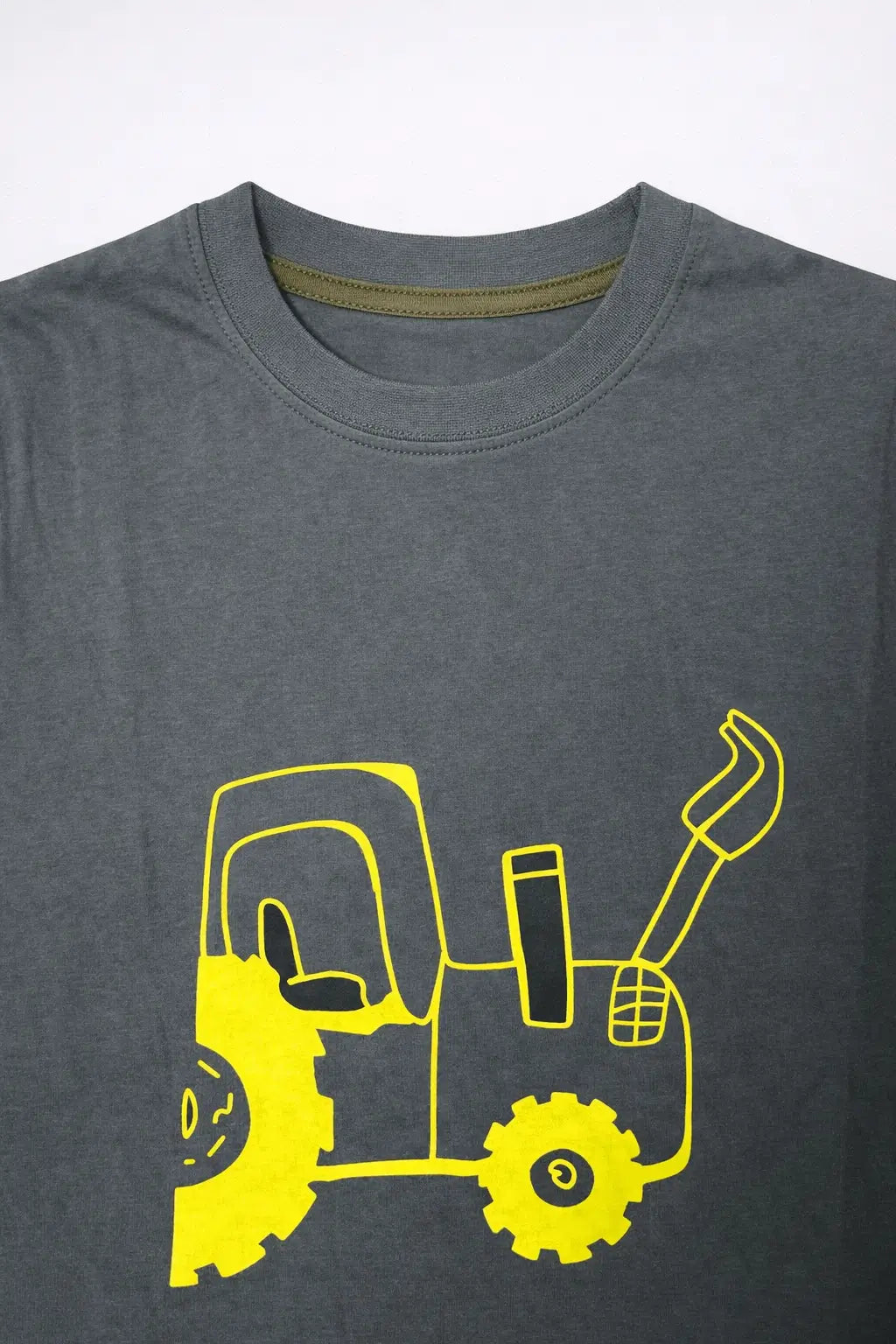 Boys grey t-shirt yellow tractor print close-up kids summer wear — MiMo Pakistan