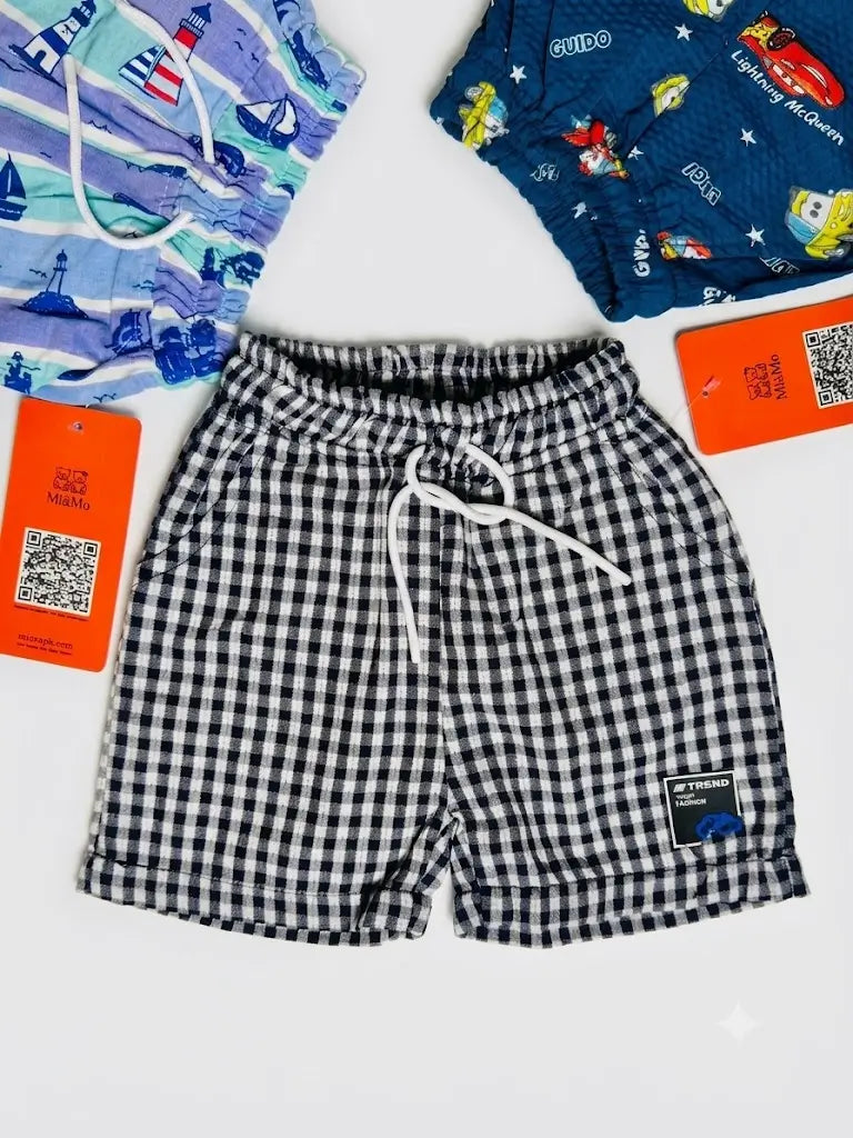 Boys black white check printed shorts pack kids summer wear — MiMo Pakistan