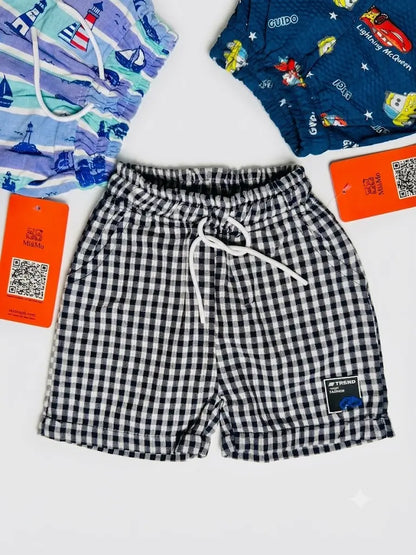 Boys black white check printed shorts pack kids summer wear — MiMo Pakistan