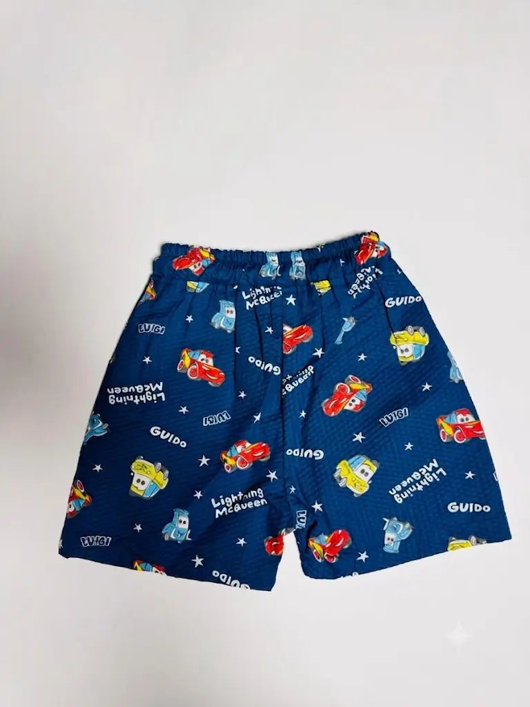 Boys blue cartoon printed shorts back view kids casual wear — MiMo Pakistan