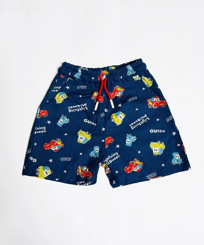 Boys blue cartoon printed shorts kids casual summer wear — MiMo Pakistan