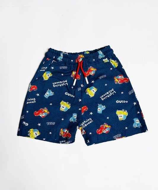 Boys blue cartoon printed shorts kids casual summer wear — MiMo Pakistan