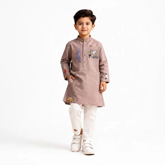 Boys brown kurta trouser set kids Eid traditional outfit — MiMo Pakistan