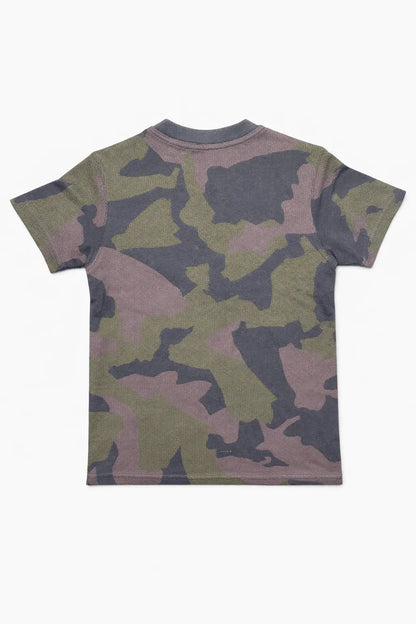 Boys green camouflage printed t-shirt flat lay 4-10 years — MiMo Pakistan