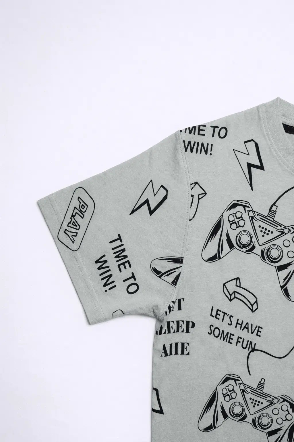 Boys grey game controller print close-up kids t-shirt summer wear — MiMo Pakistan