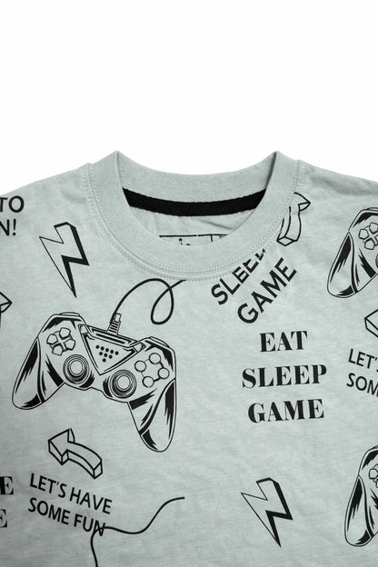 Boys grey gaming t-shirt side view soft cotton kids casual wear — MiMo Pakistan
