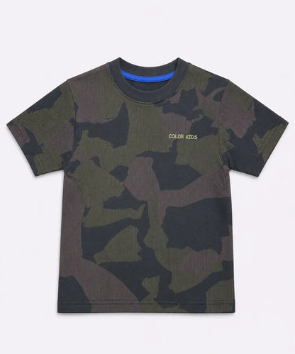 Boys green camouflage printed t-shirt front view kids cotton wear — MiMo Pakistan