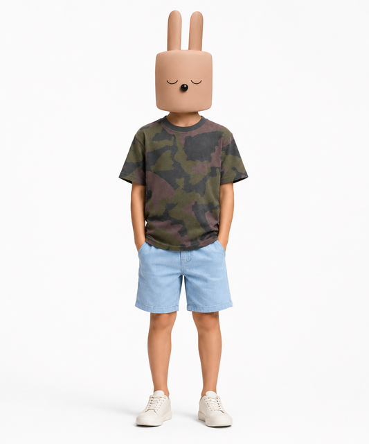 Boys army camouflage printed t-shirt with blue shorts kids casual outfit — MiMo Pakistan
