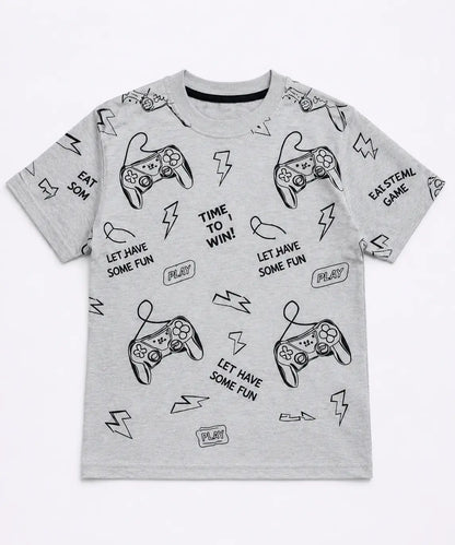 Boys grey gaming printed t-shirt back view kids summer wear — MiMo Pakistan