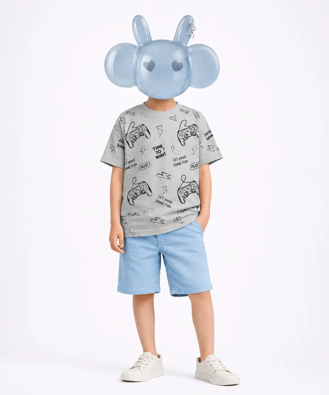 Boys grey gaming print t-shirt flat lay 5-10 years — MiMo Pakistan