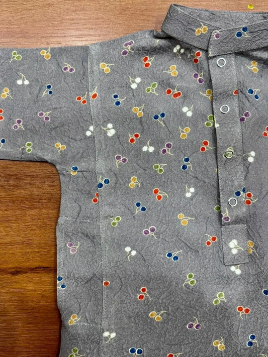 Boys grey printed kurta front view kids Eid traditional wear — MiMo Pakistan