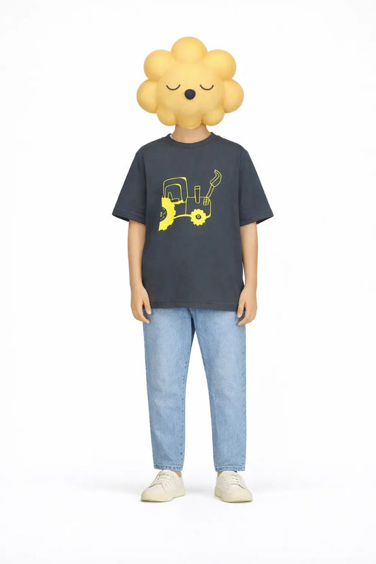 Boys grey tractor printed t-shirt with jeans kids casual outfit — MiMo Pakistan