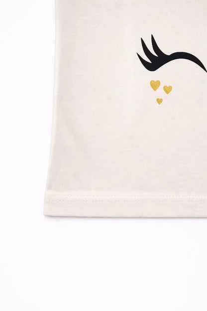 Kids beige unicorn printed t-shirt side view soft cotton casual wear — MiMo Pakistan