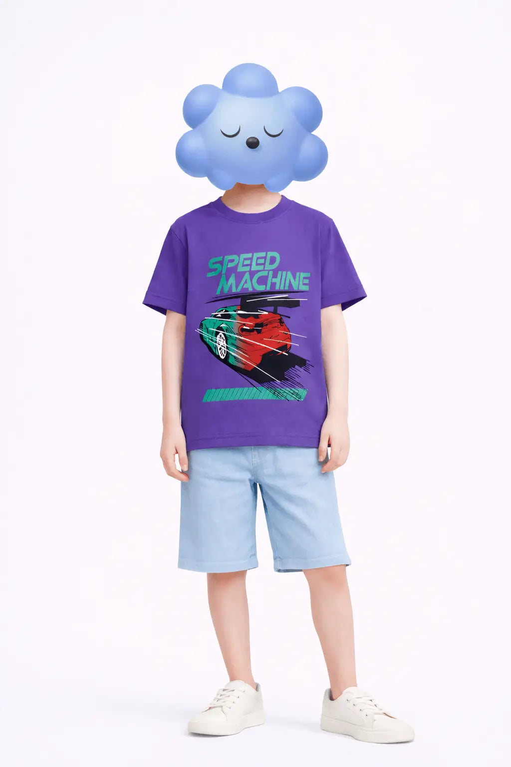 Boys purple Speed Machine racing car graphic t-shirt with grey shorts kids outfit — MiMo Pakistan