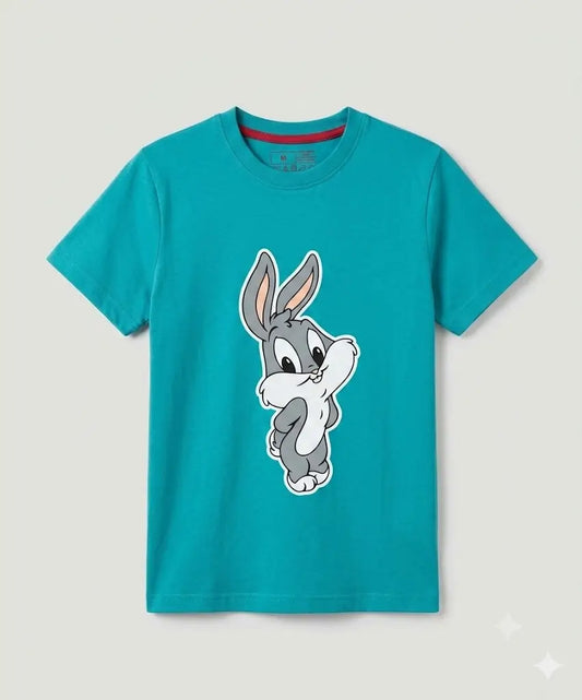 Boys teal cartoon printed t-shirt front view kids cotton wear — MiMo Pakistan