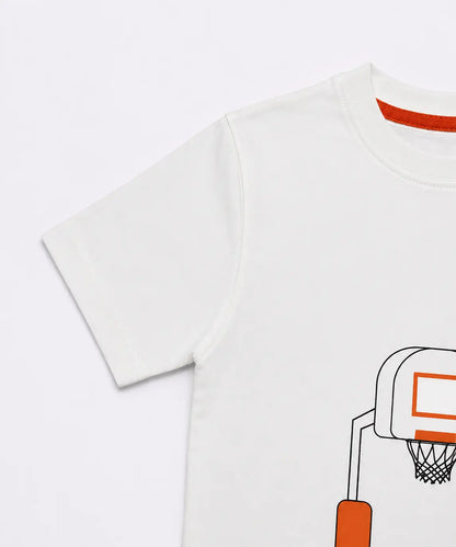 Boys white Basketball graphic t-shirt print close-up for kids — MiMo Pakistan