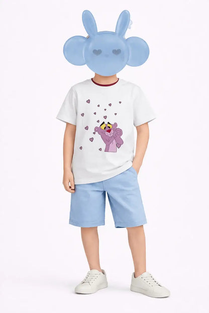 Boys white pink cartoon printed t-shirt with shorts kids casual outfit — MiMo Pakistan