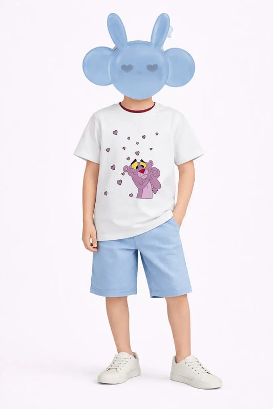 Boys white pink cartoon printed t-shirt with shorts kids casual outfit — MiMo Pakistan