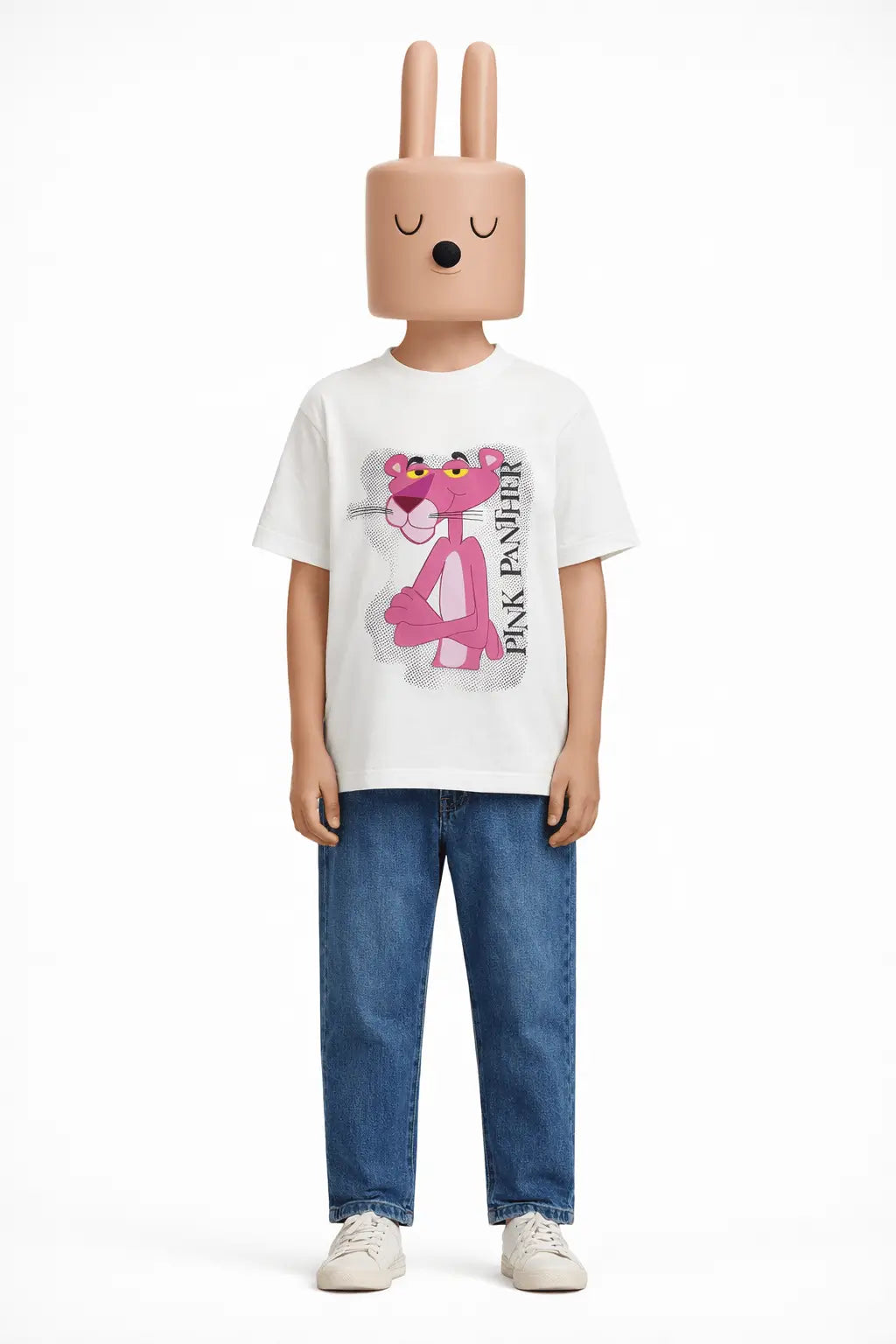 Boys white pink cartoon character t-shirt with jeans kids outfit — MiMo Pakistan